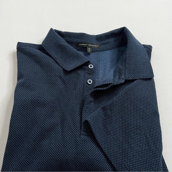 Robert Barakett Creston Micropattern Jacquard Polo Sz. XL Navy Blue Short Sleeve - Picture 8 of 12